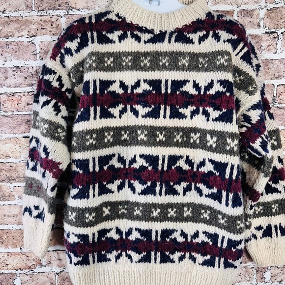INKA MAKI 100% Wool Fair Isle Knit Handmade Wool Nordic Sweater Unisex Size XXL - Picture 4 of 9